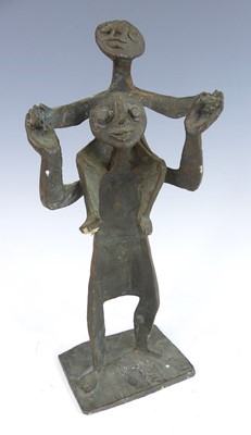 Lot 200 - A 1960s bronze flat sided figure group, father...