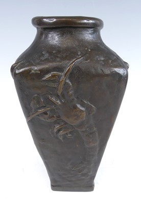 Lot 173 - A mid 20th century heavy bronze tapering vase,...