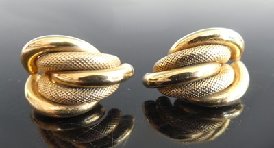 Lot 2810 - A pair of 9ct yellow gold earrings, each...