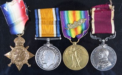 Lot 3247 - A WW I group of four medals to include 1914...
