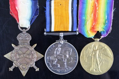 Lot 3009 - A trio of WW I medals to include 1914-15 Star,...