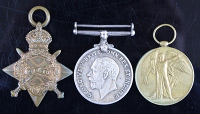 Lot 3015 - A trio of WW I medals to include 1914-15 Star,...