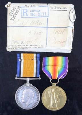 Lot 3023 - A pair of WW I British War and Victory Medals,...