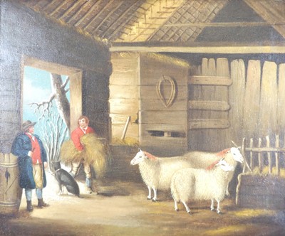 Lot 2214 - 19th century English school - Barn interior...