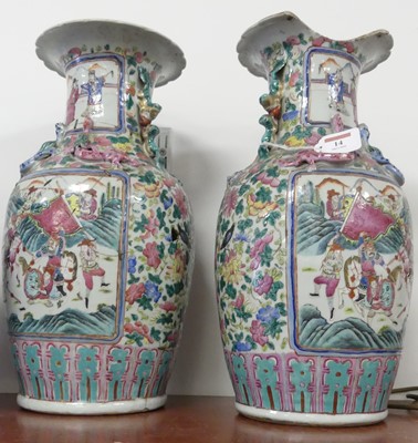 Lot 14 - A pair of Chinese Canton porcelain vases, of...