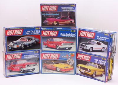 Lot 646 - Seven boxed Revell Hot Rod 1/25 scale plastic...