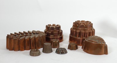 Lot 61 - A Victorian copper castle top jelly mould,...