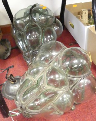 Lot 84 - A metal mounted green glass lantern, in the...