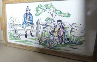 Lot 91 - A Delft Marlborough style two-tile panel;...
