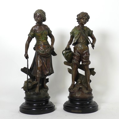 Lot 108 - After Moreau - a pair of spelter figures of a...