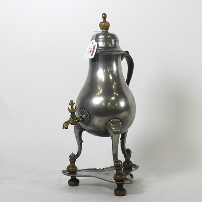 Lot 109 - A Dutch pewter coffee pot on stand, the...