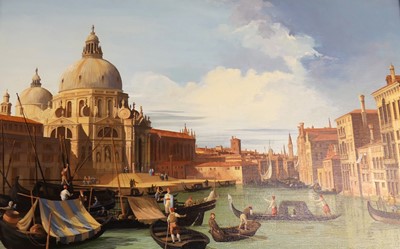 Lot 1005 - After Canaletto - Venetian canal scene, oil on...