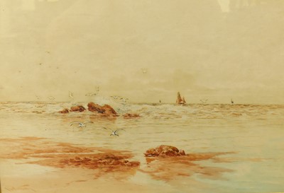 Lot 1018 - J Wilton - coastal scene with gulls,...