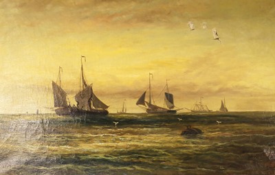 Lot 1020 - W Rogers - Maritime scene at sunset, oil on...