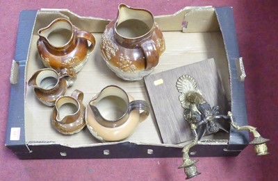 Lot 147 - A parcel gilt bronzed metal twin branch wall...