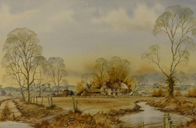 Lot 1032 - Peter Barker - Horse and cart in the orchard,...