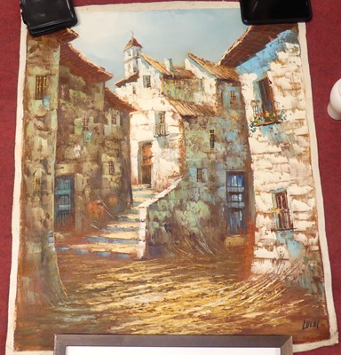 Lot 1051 - Four rolled unframed oil on canvas, each...