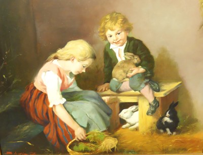 Lot 1055 - A pair of Victorian style oil on panels of...
