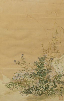 Lot 1059 - A Japanese watercolour of wildflowers;...