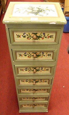 Lot 1155 - A floral painted narrow chest of seven drawers,...
