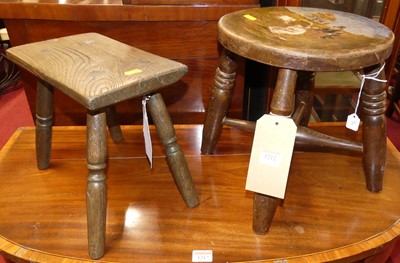 Lot 1212 - A 19th century elm milking stool; together...