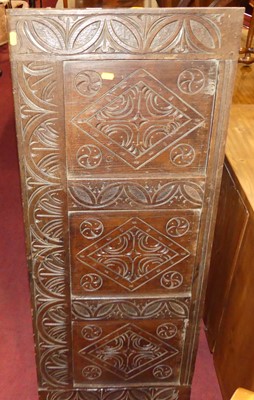 Lot 1234 - An antique and later line-carved oak...
