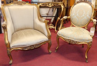 Lot 1235 - A circa 1900 French giltwood framed and pale...