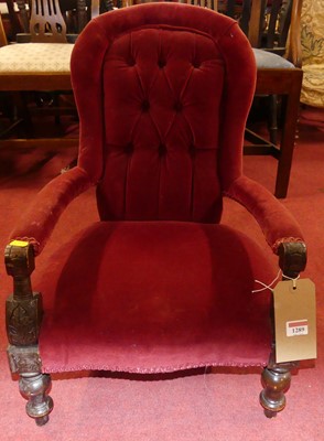 Lot 1289 - A late Victorian stained walnut framed and red...