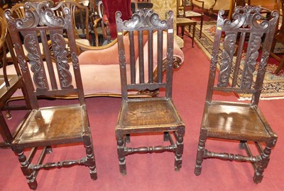 Lot 1291 - A near-set of five joined oak and floral...