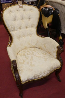 Lot 1266 - A mid-Victorian mahogany framed and pale...