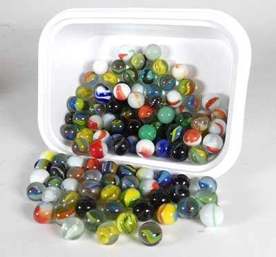 Lot 195 - A collection of assorted glass marbles, mainly...
