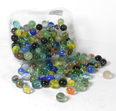 Lot 210 - A collection of assorted glass marbles with...