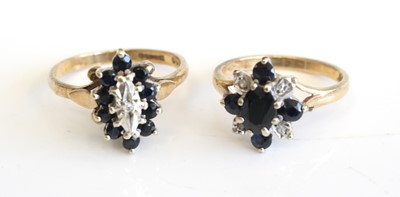 Lot 284 - A modern 9ct gold sapphire and diamond point...