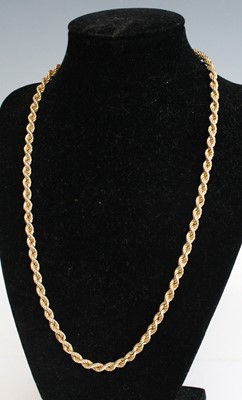 Lot 305 - A modern 9ct gold rope twist necklace, 50cm, 10g