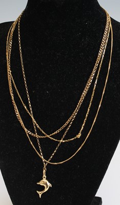 Lot 307 - Three various modern 9ct gold fine link neck...