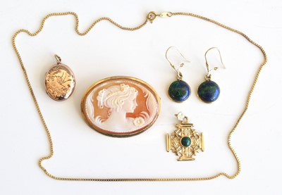 Lot 309 - A 14ct gold and green hardstone set pendant, 2....