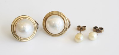 Lot 315 - A pair of 9ct gold and split pearl set ear...