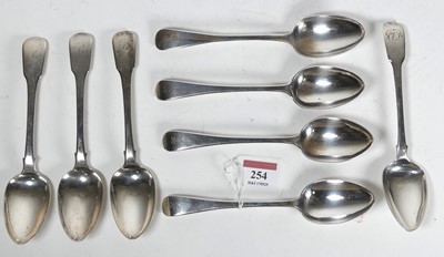 Lot 254 - A set of four George IV silver table spoons in...