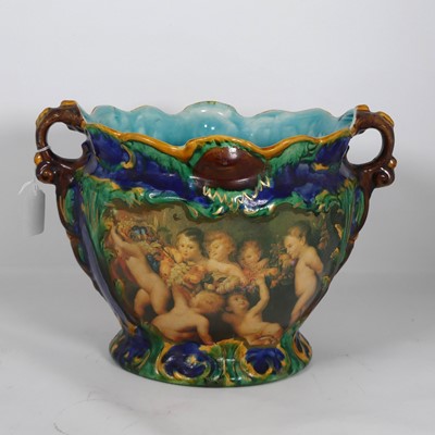 Lot 472 - A Victorian style majolica jardiniere, printed...
