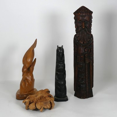 Lot 479 - A carved softwood figure of a bishop, modelled...