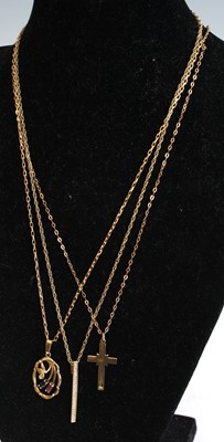 Lot 343 - Assorted 9ct gold including cross pendant on...