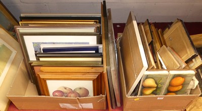 Lot 1075 - Two boxes of assorted pictures and prints,...