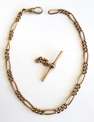 Lot 377 - A 9ct gold trombone link watch chain with...