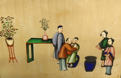 Lot 1084 - A 19th century Chinese watercolour on rice...