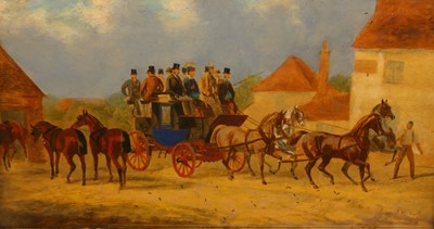 Lot 1095 - Colonel J.W. Sarr(?) - Pair; Stagecoach scenes,...