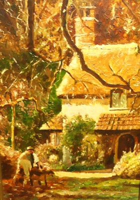 Lot 1101 - E. Rapley - Cottage steps, watercolour;...