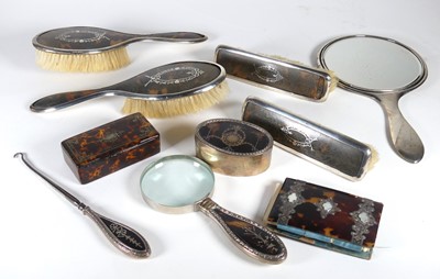 Lot 438 - A silver clad and simulated tortoise shell...