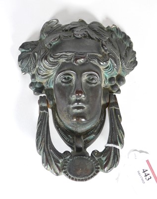 Lot 443 - A 19th century bronze door knocker, in the...