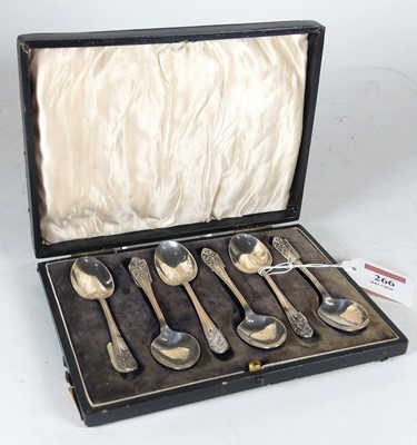 Lot 266 - A set of six Edwardian silver coffee spoons...