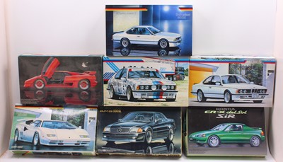 Lot 669 - Seven boxed Fujimi 1/24 scale plastic kit car...
